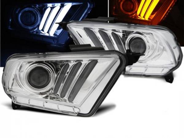 Ford Mustang 5 Forlygter LED Ligh Tube Krom Dyn Blink 10-13